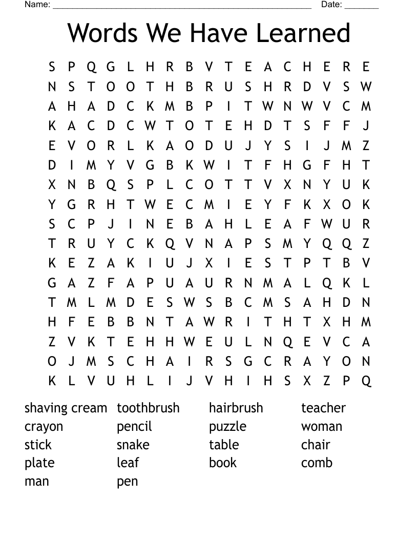 Words We Have Learned Word Search