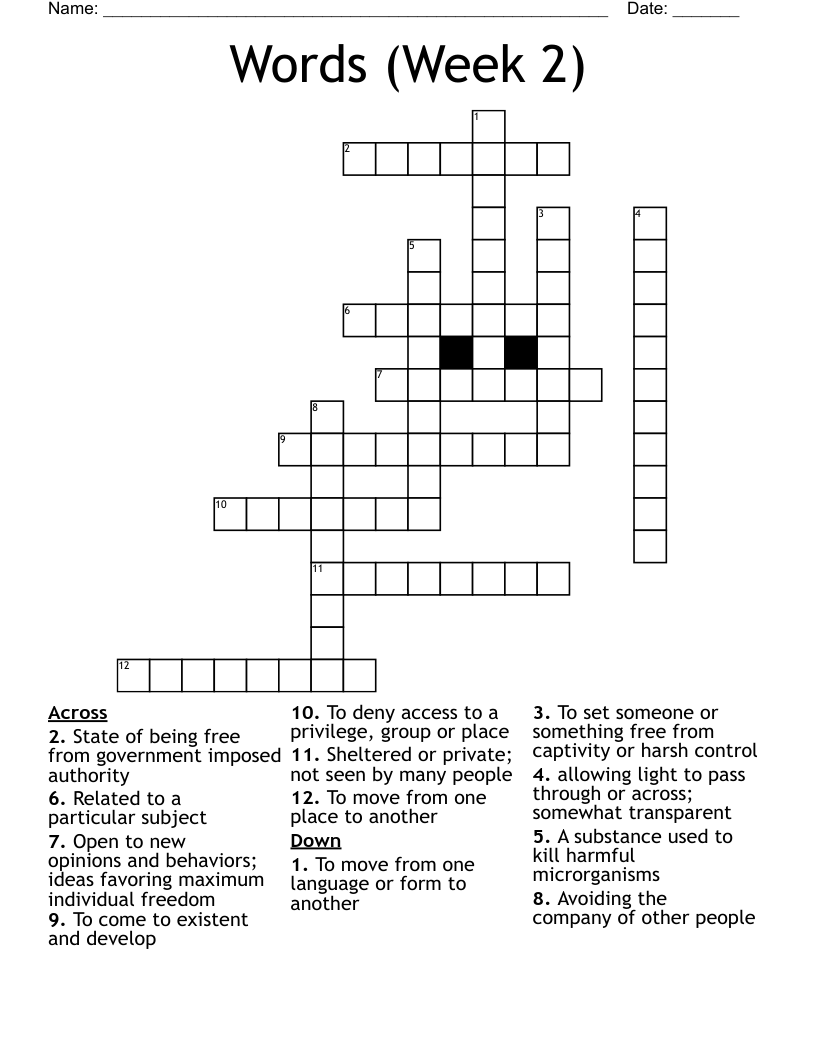 Words (Week 2) Crossword