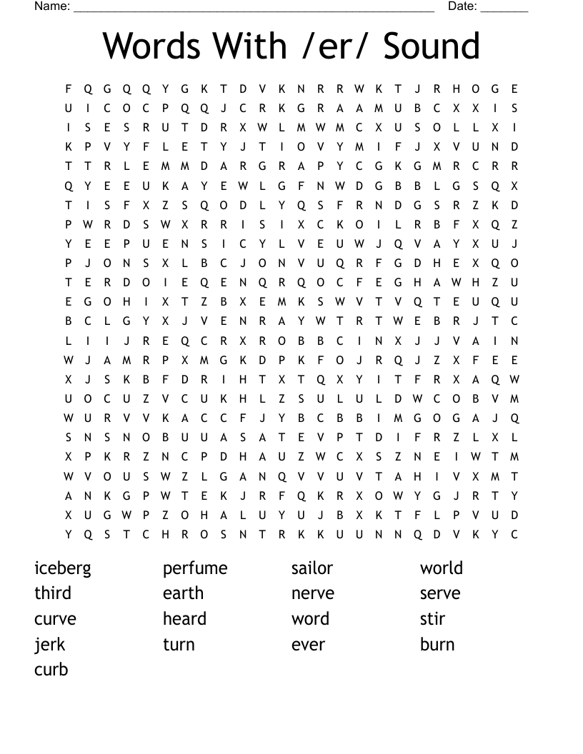 Words With /er/ Sound Word Search