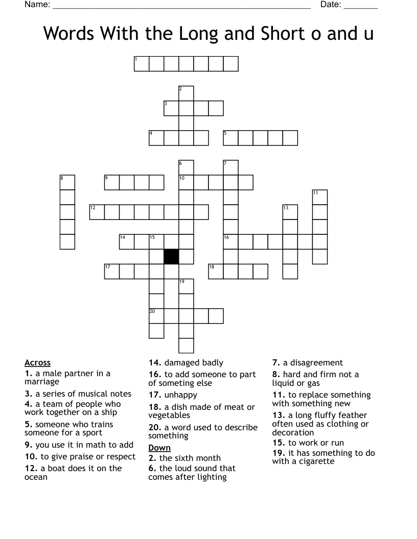 Words With the Long and Short o and u Crossword