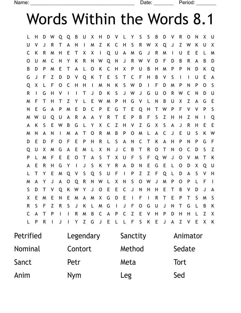 Words Within the Words 8.1 Word Search