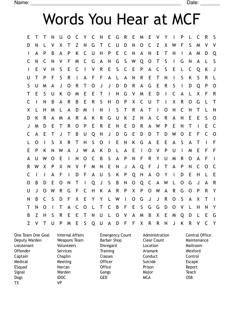 Words You Hear at MCF Word Search