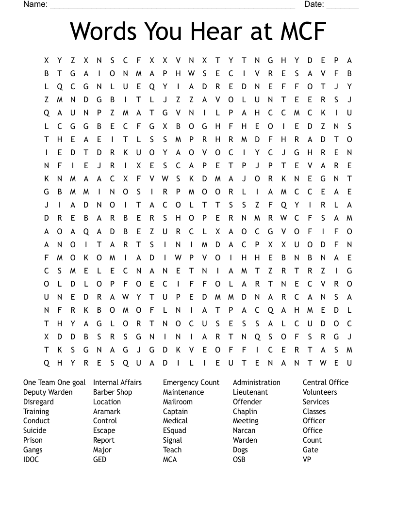 Words You Hear at MCF Word Search