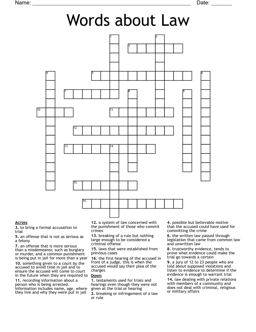 Words about Law  Crossword