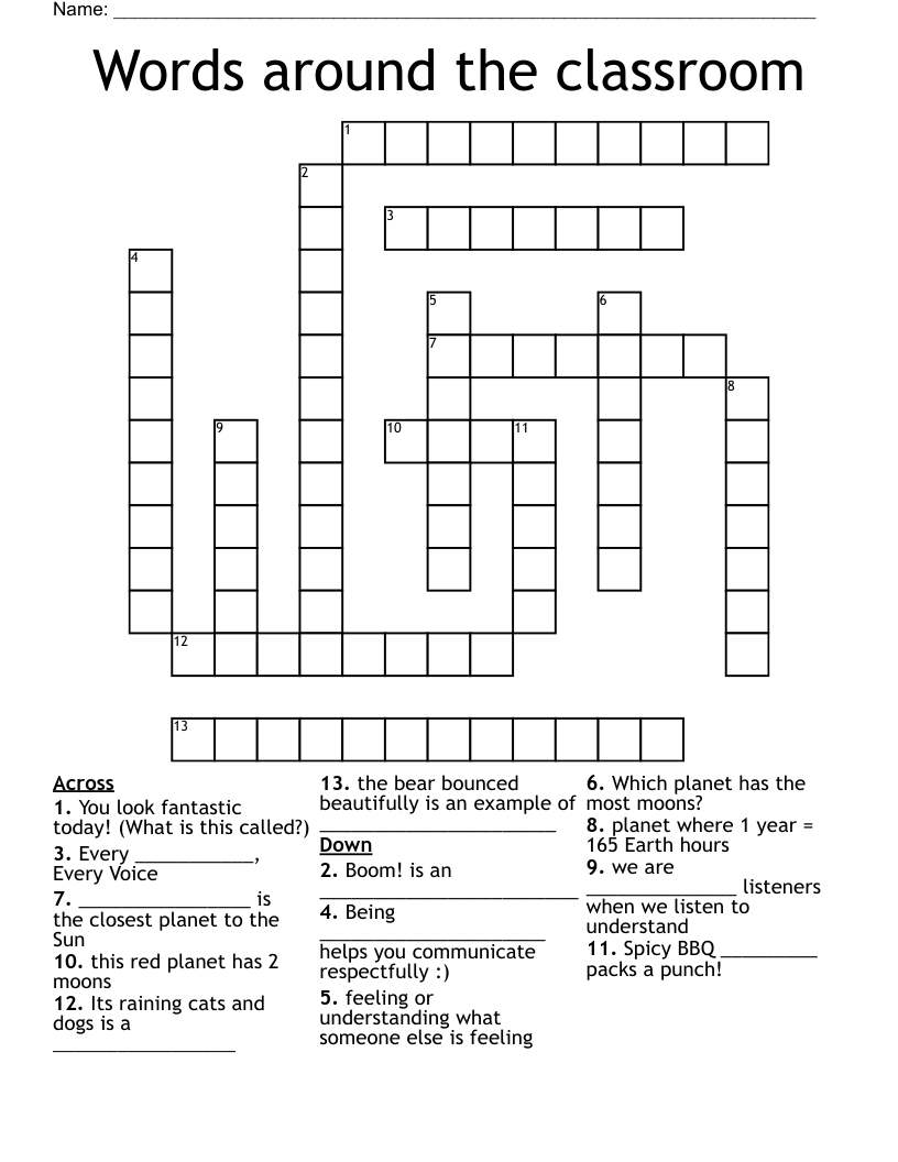 Words around the classroom Crossword