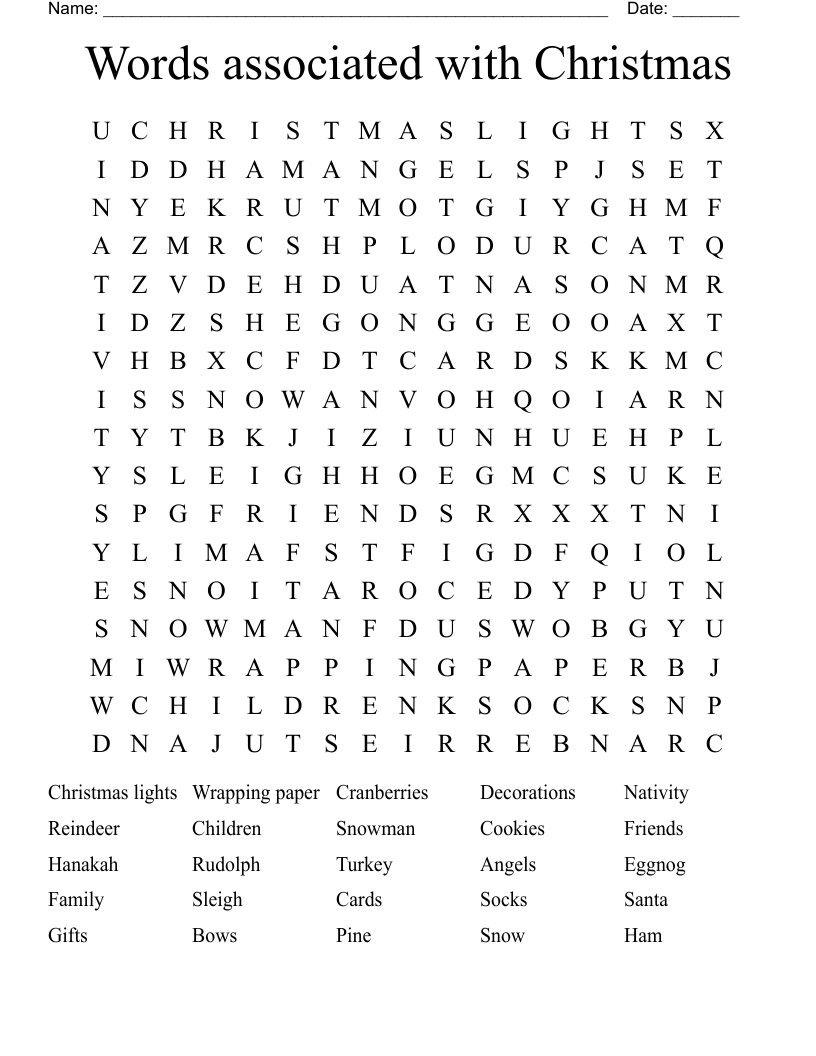 Words associated with Christmas Word Search