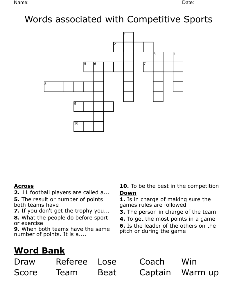 Words associated with Competitive Sports Crossword