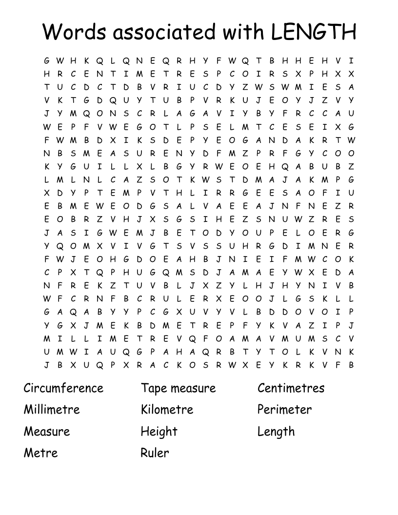 Words associated with LENGTH Word Search