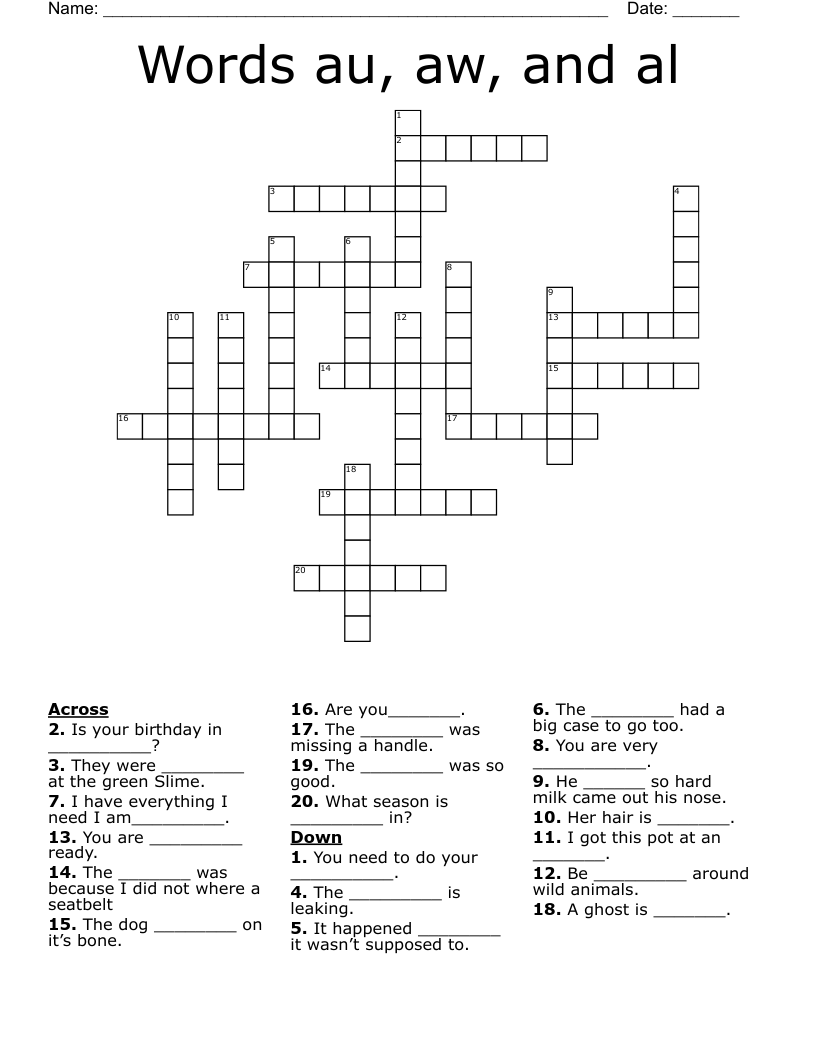 Words au, aw, and al Crossword