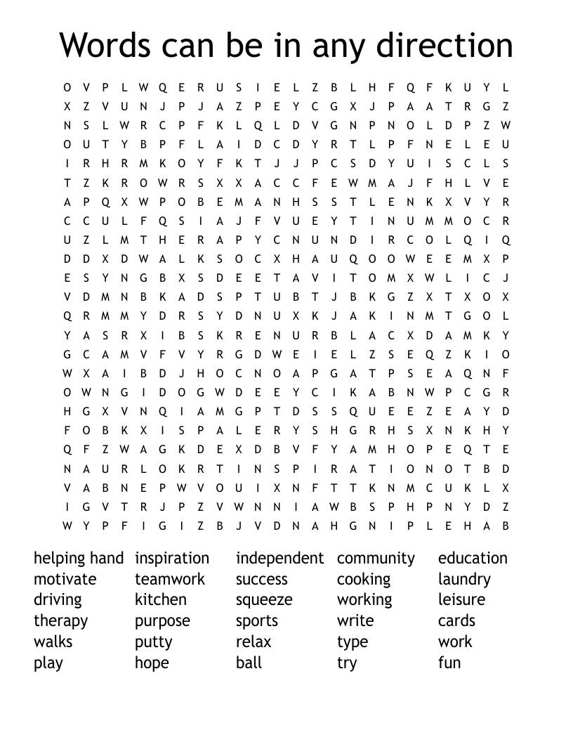 Words can be in any direction Word Search