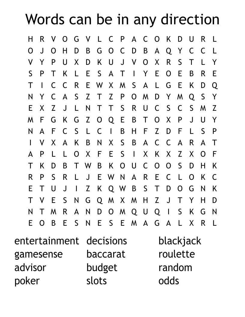 Words can be in any direction Word Search