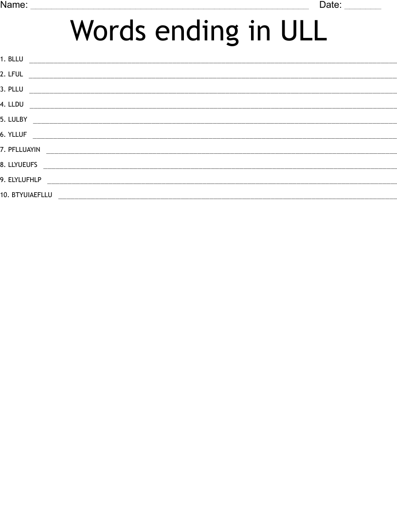 Words ending in ULL Word Scramble