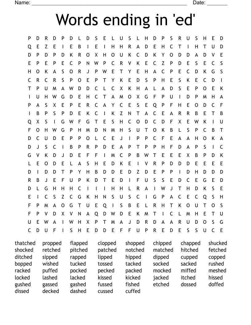 Words ending in 'ed' Word Search