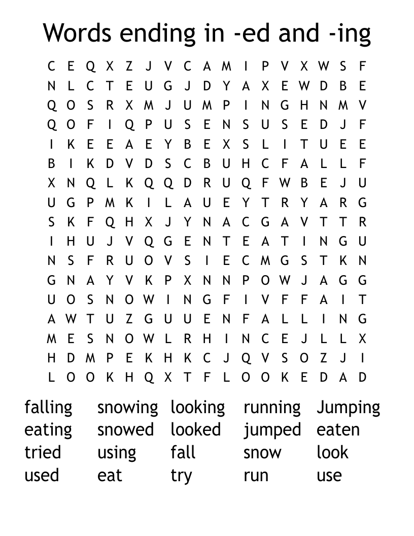 Words ending in -ed and -ing Word Search