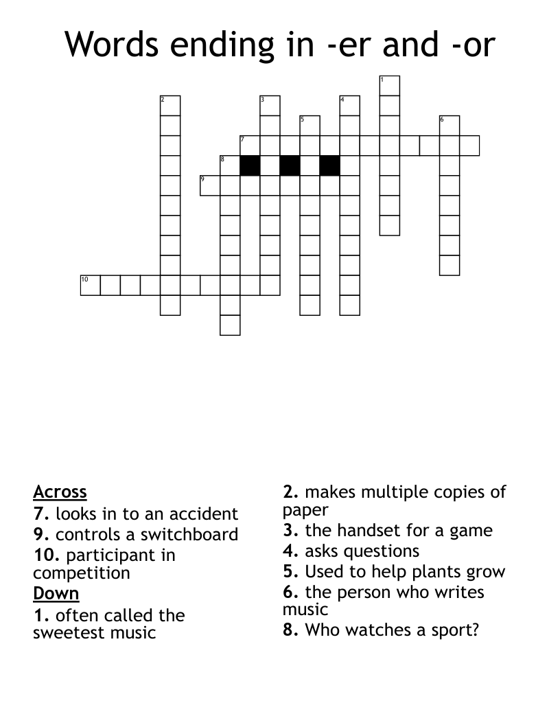 Words ending in -er and -or Crossword