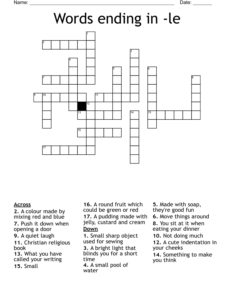 Words ending in -le Crossword