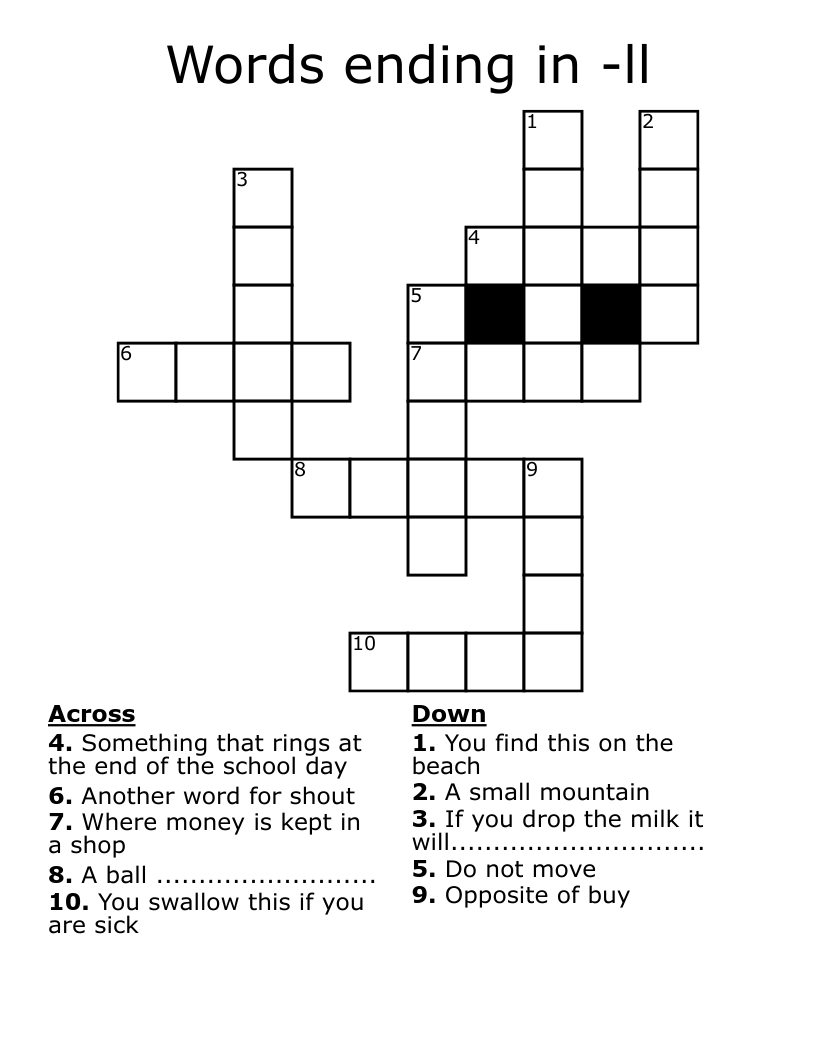 Words ending in -ll Crossword
