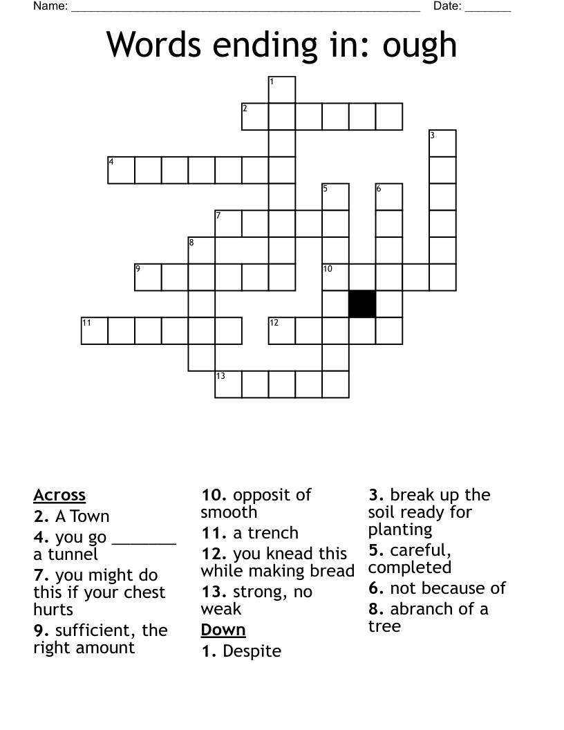 Words ending in: ough Crossword