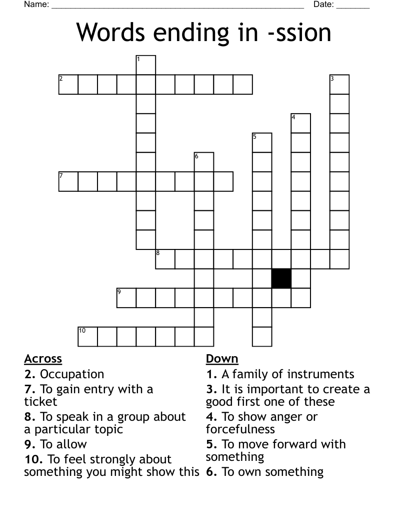 Words ending in -ssion Crossword