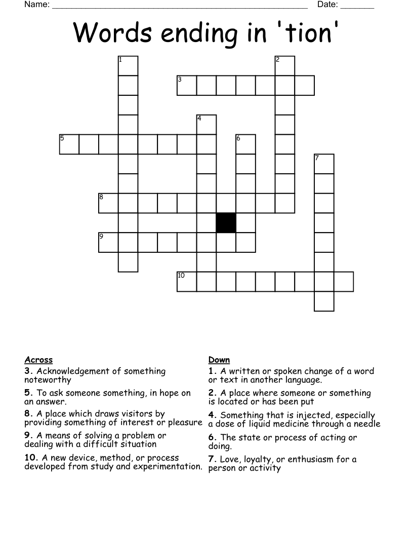 Words ending in 'tion' Crossword