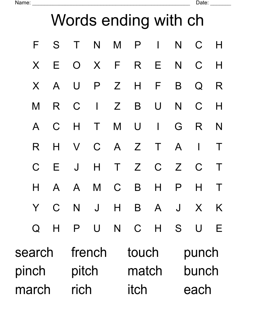 Words ending with ch Word Search
