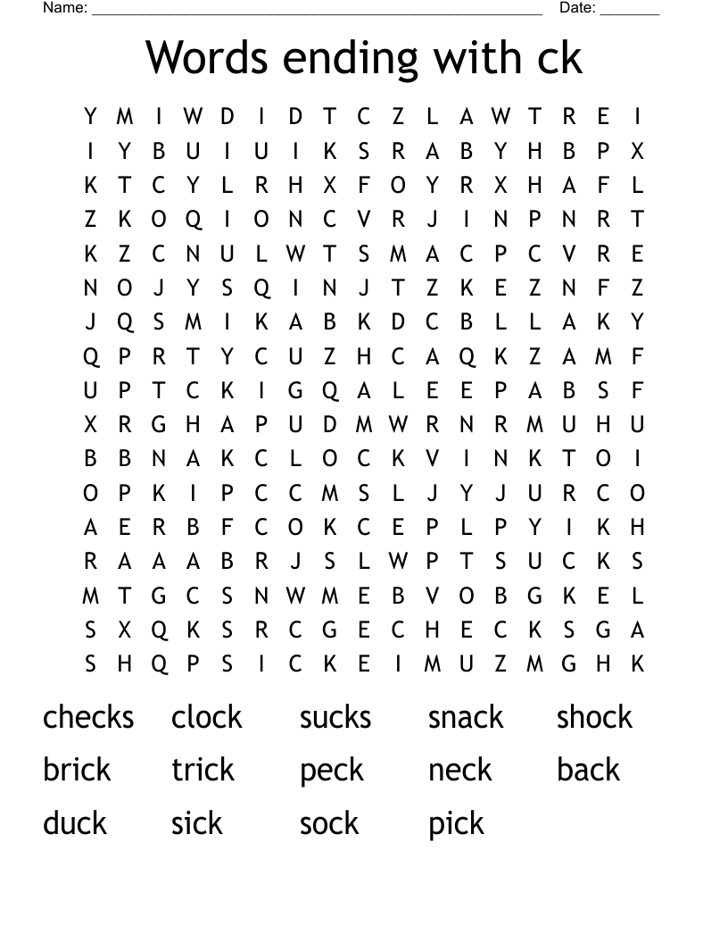 Words ending with ck Word Search