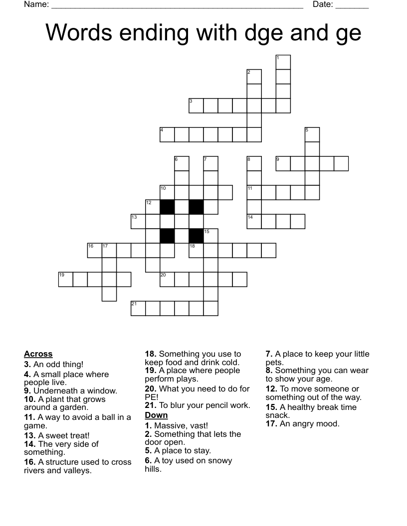 Words ending with dge and ge  Crossword