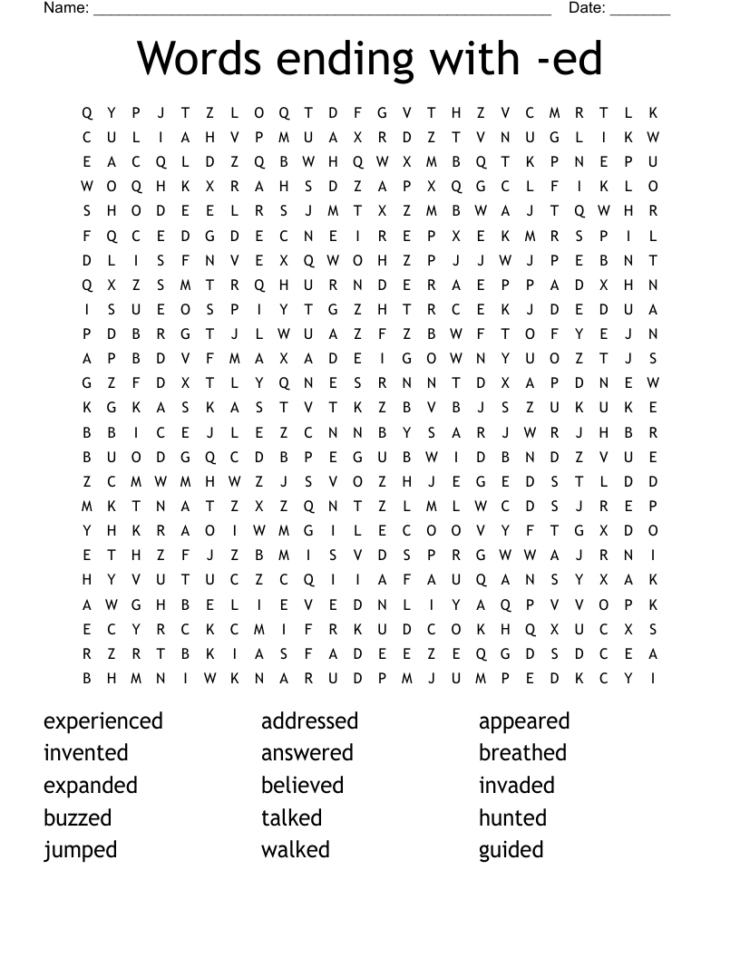 Words ending with -ed Word Search