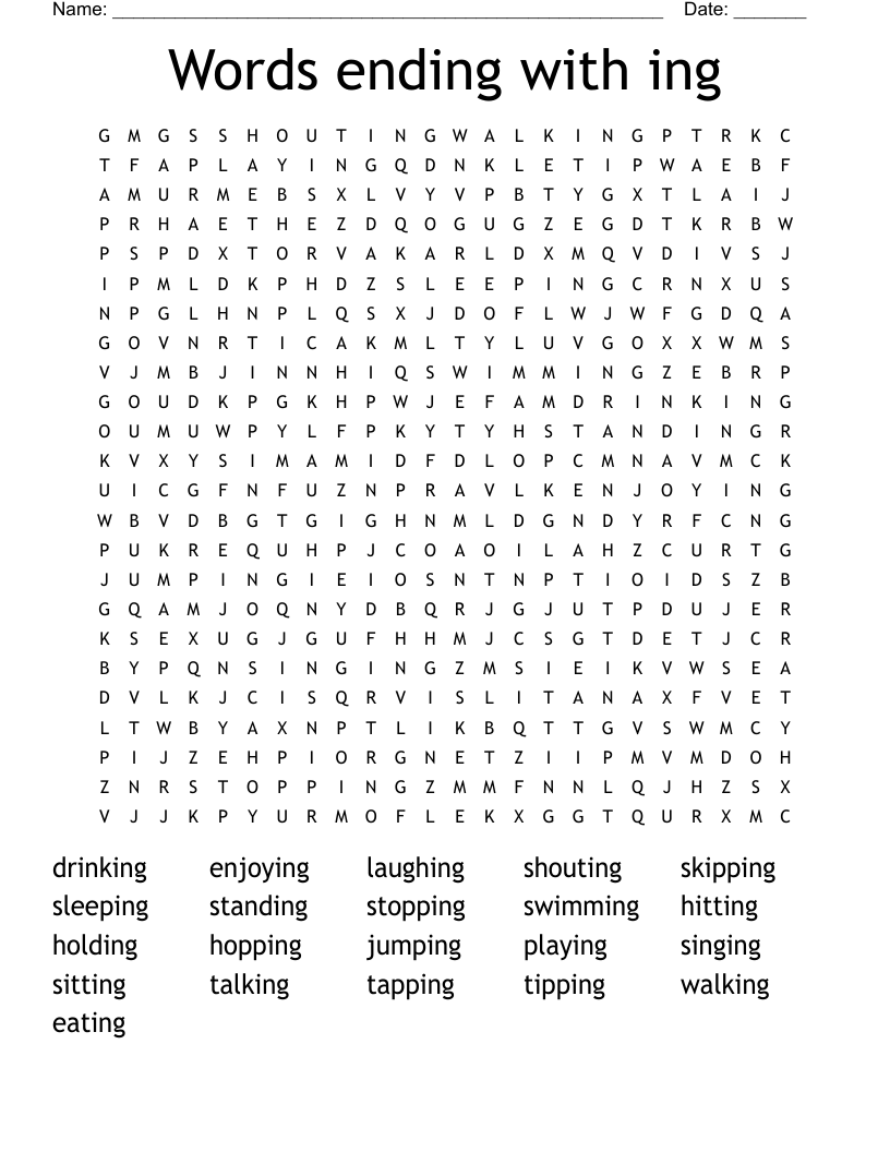 Words ending with ing Word Search