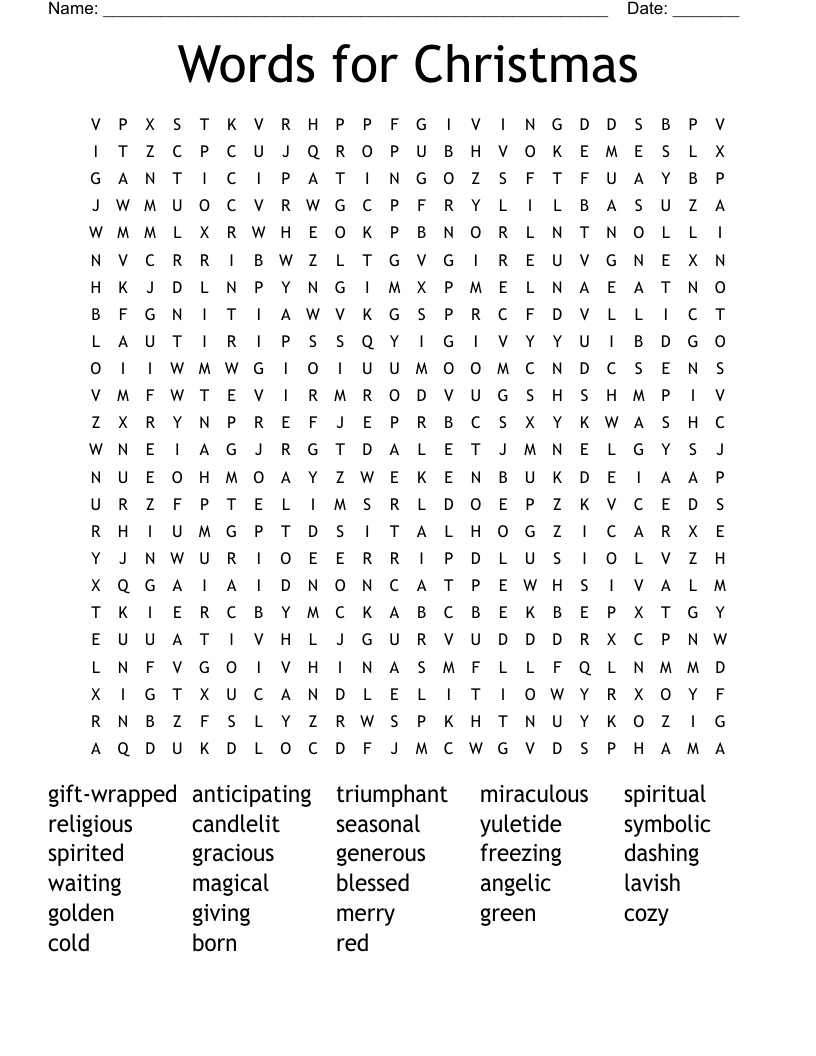 Words for Christmas Word Search
