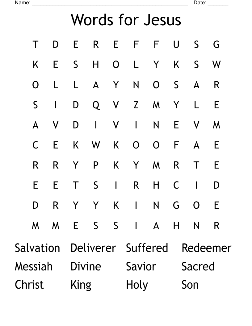 Words for Jesus Word Search