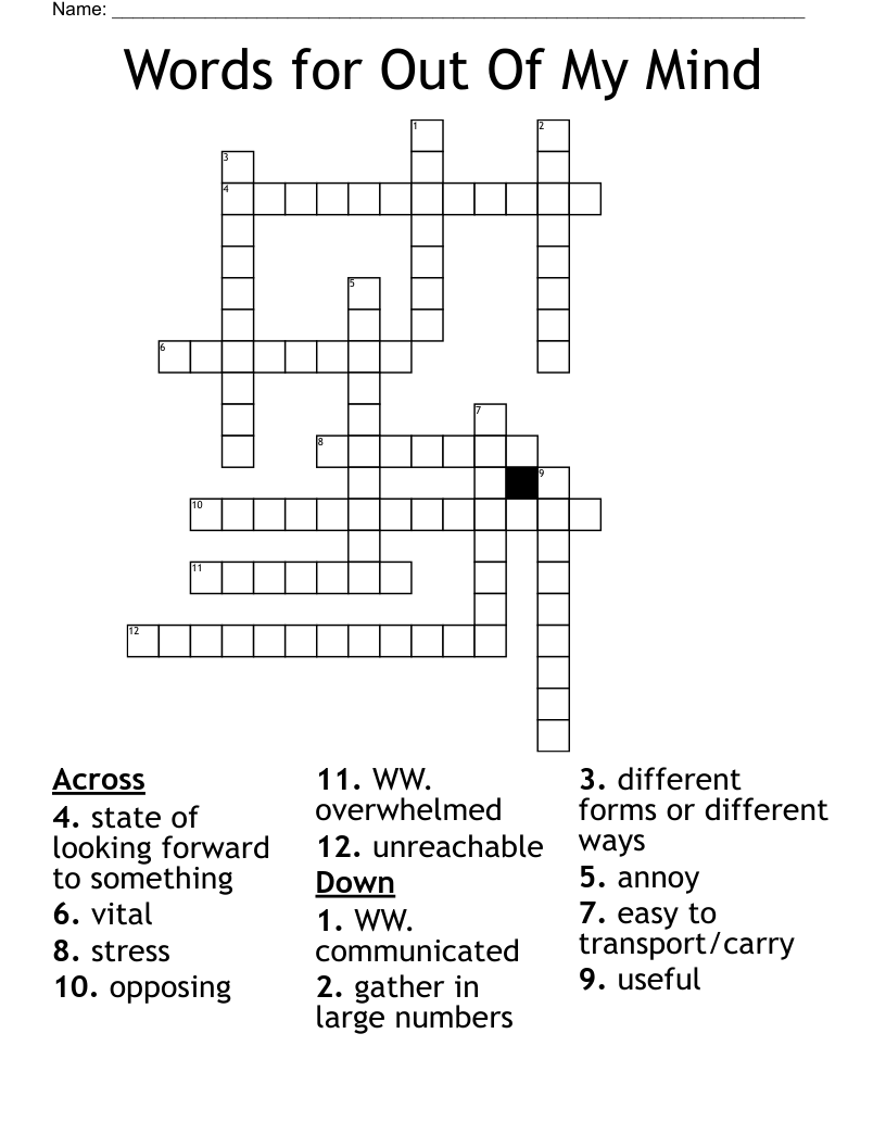 Words for Out Of My Mind Crossword