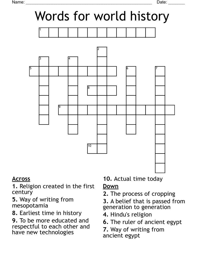 Words for world history Crossword