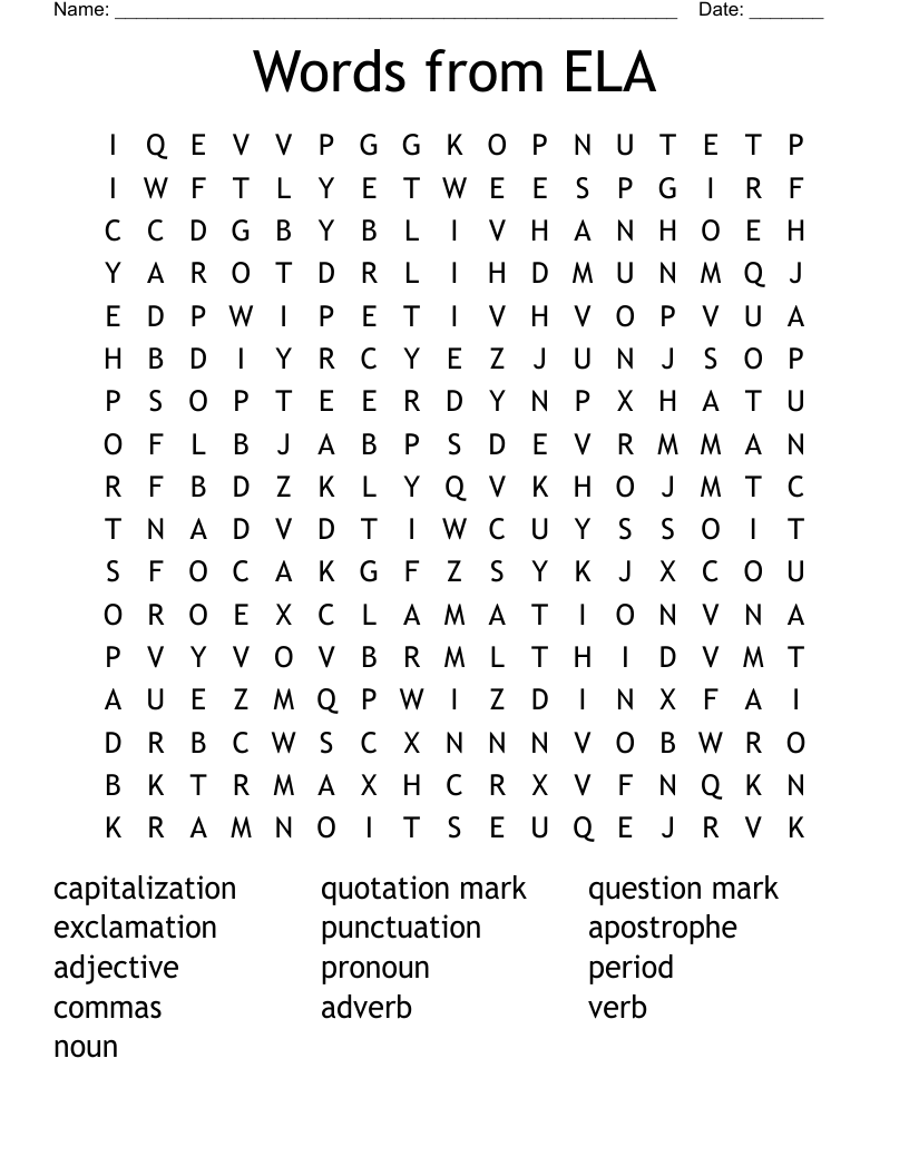 Words from ELA Word Search