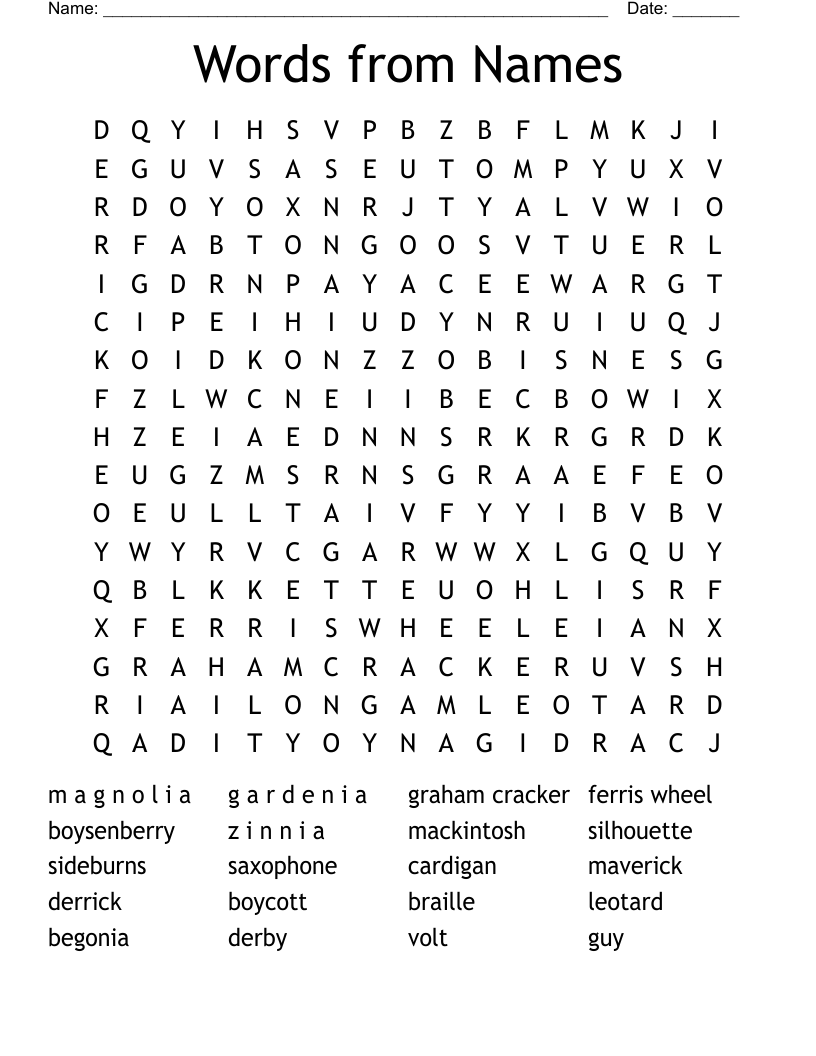 Words from Names  Word Search