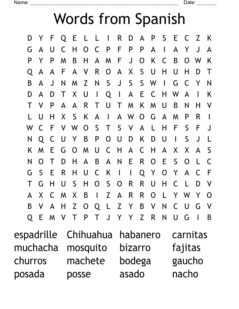 Words from Spanish Word Search