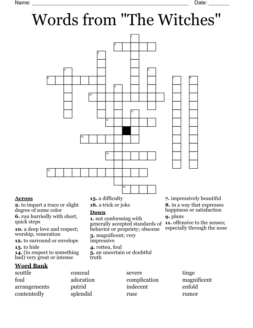 Words from "The Witches" Crossword