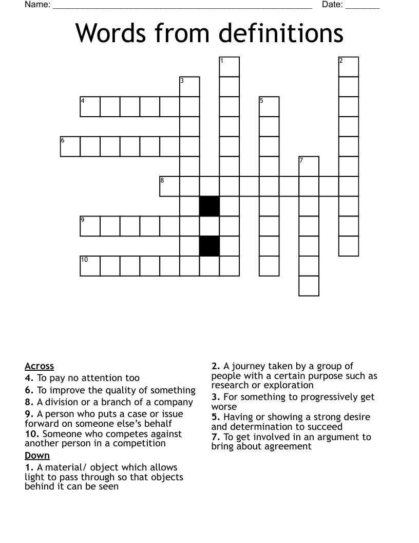 Words from definitions Crossword