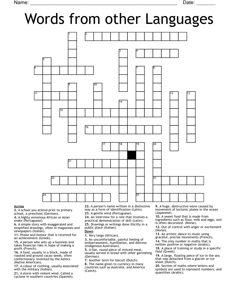 Words from other Languages Crossword