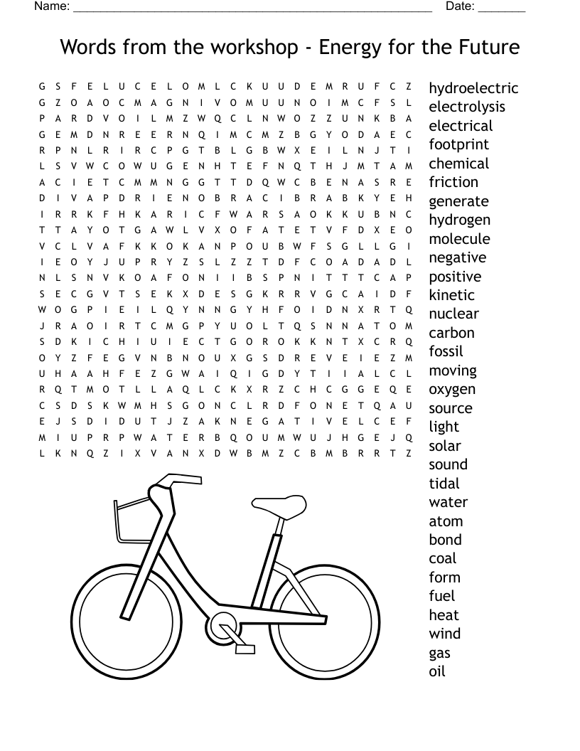 Words from the workshop - Energy for the Future Word Search