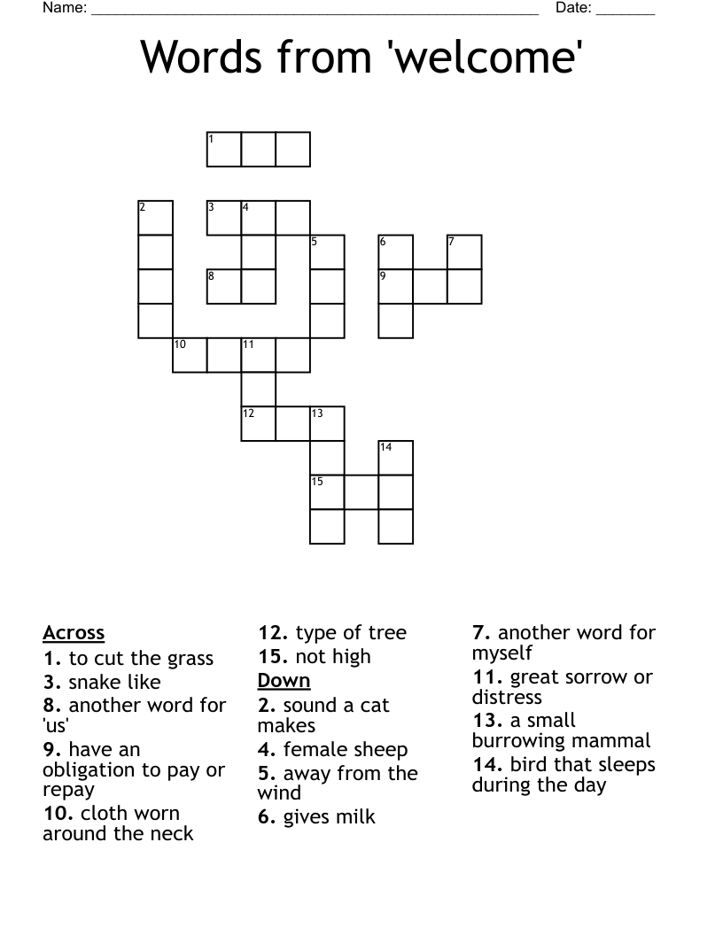 Words from 'welcome' Crossword