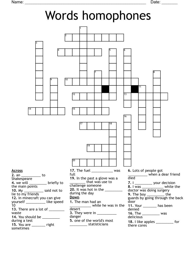 Words homophones Crossword