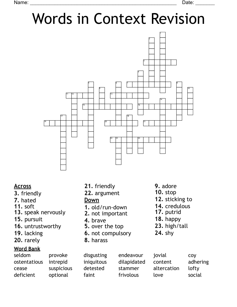 Words in Context Revision Crossword