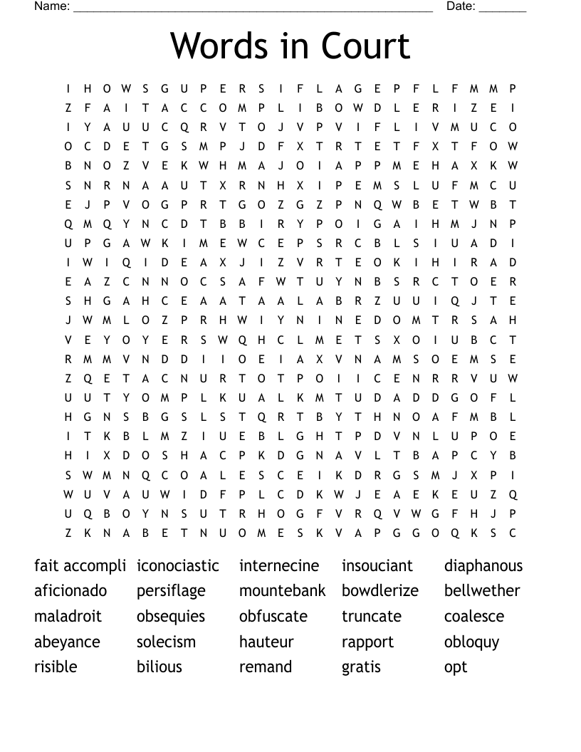 Words in Court  Word Search
