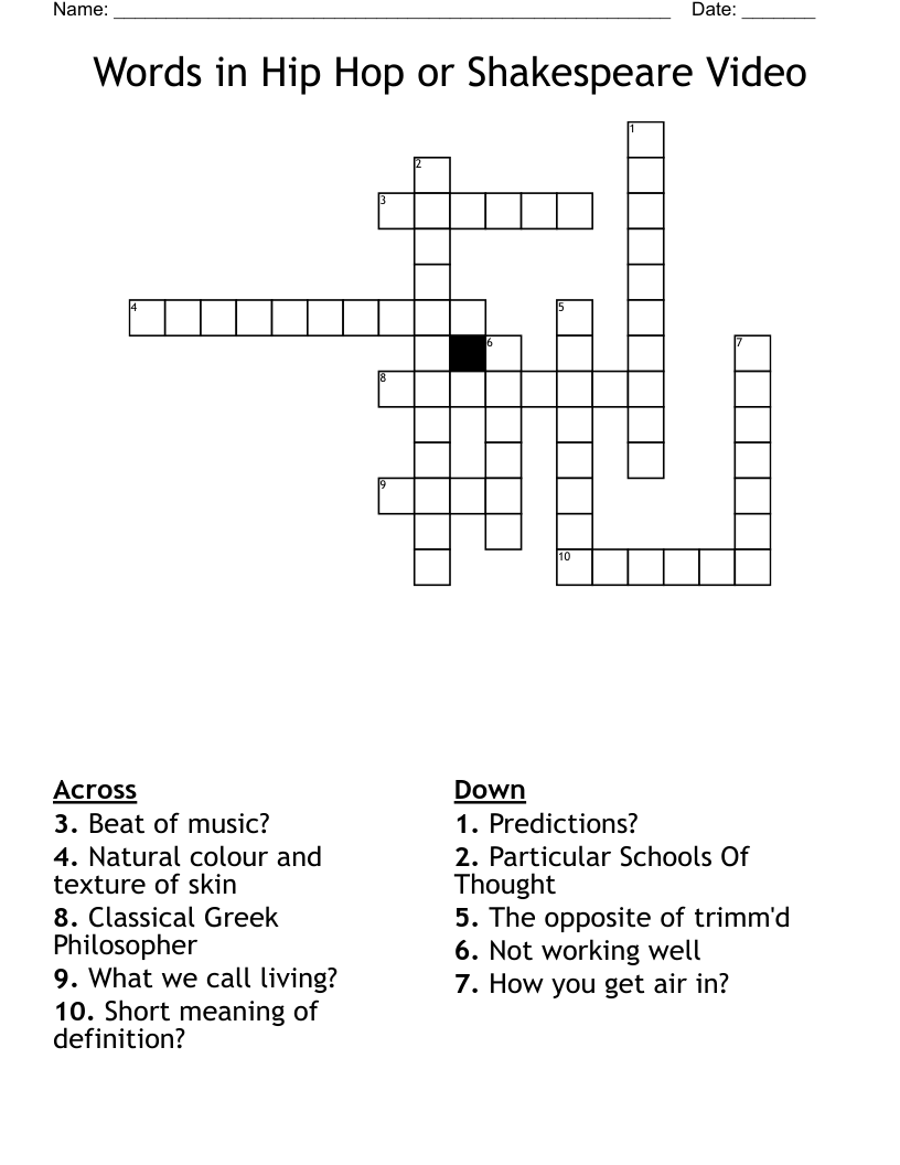 Words in Hip Hop or Shakespeare Video Crossword