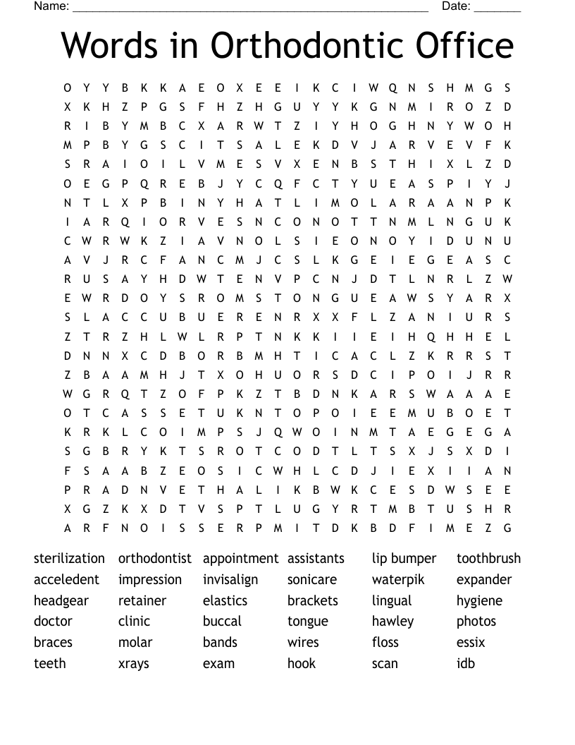 Words in Orthodontic Office Word Search