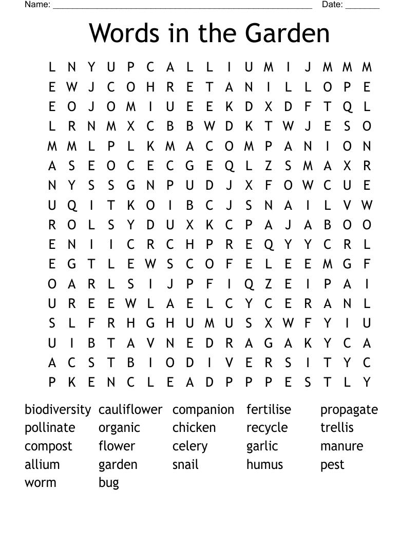 Words in the Garden Word Search