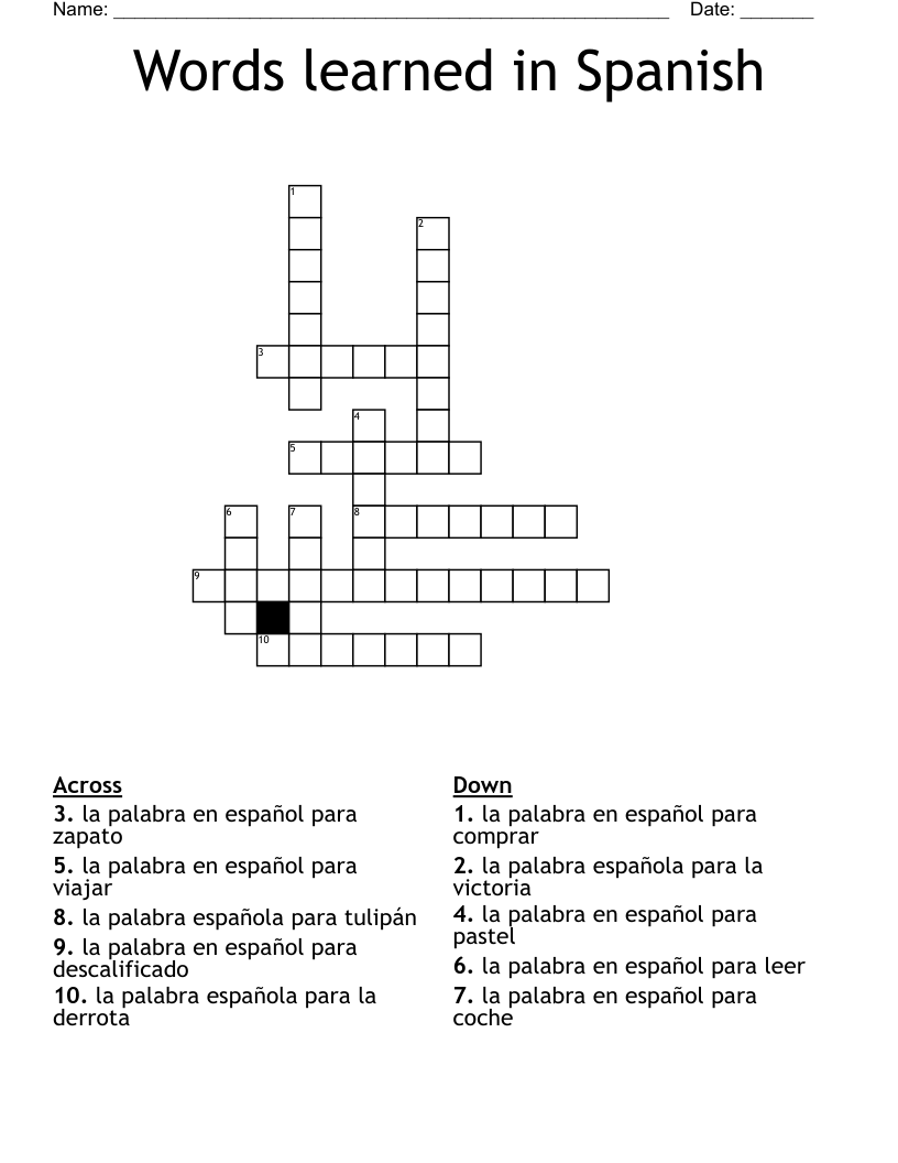 Words learned in Spanish Crossword