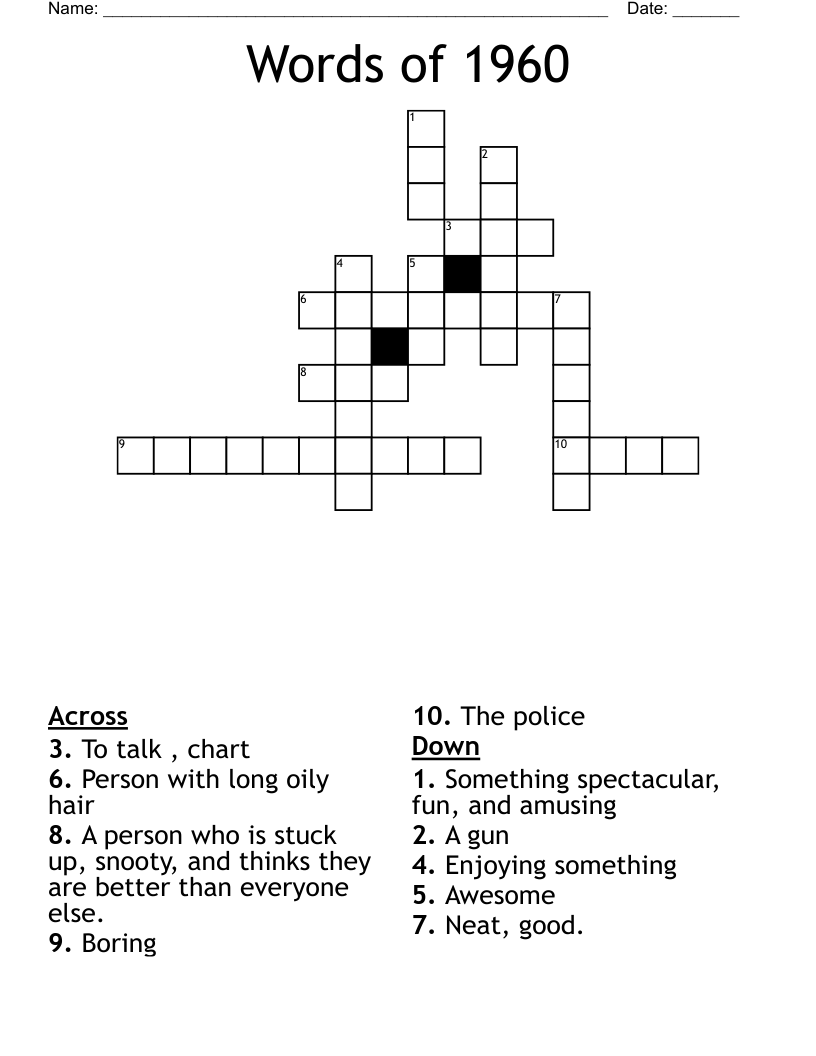 Words of 1960 Crossword