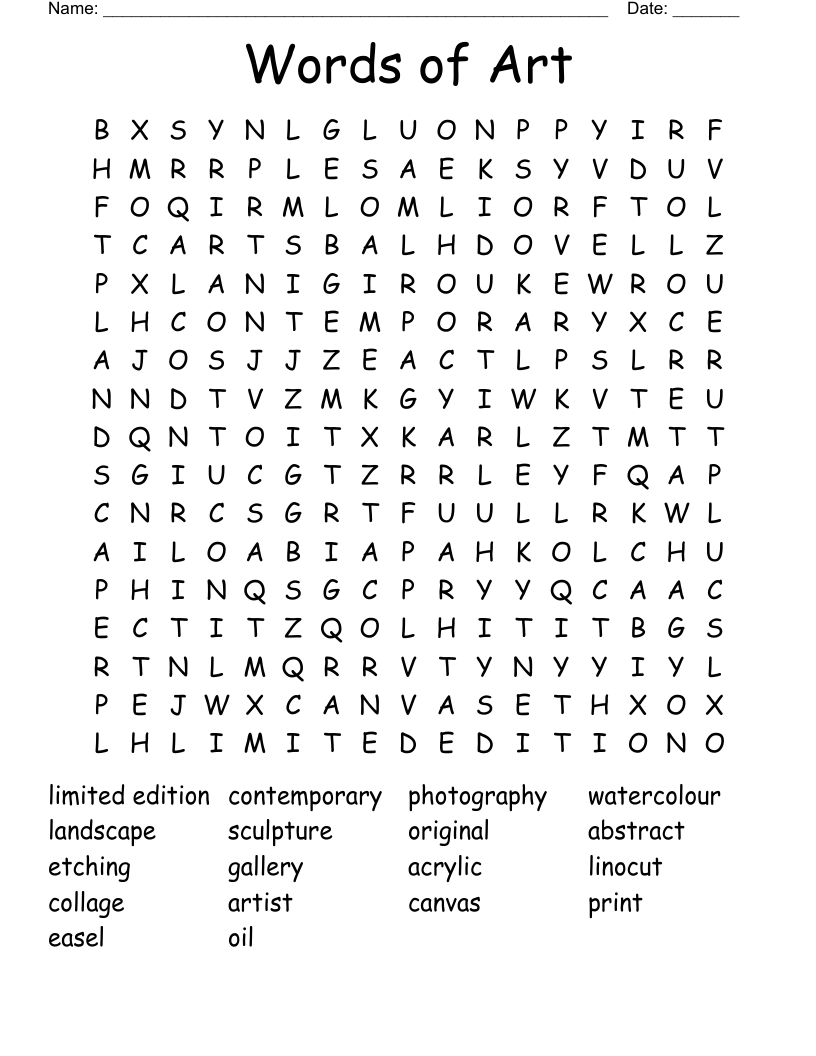 Words of Art Word Search